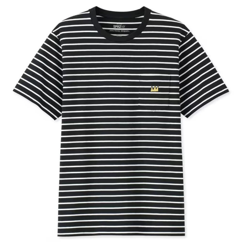 UNIQLO x Jean Michel Basquiat SPRZ NY Pocket Tee Crown Striped Black White - Lrg